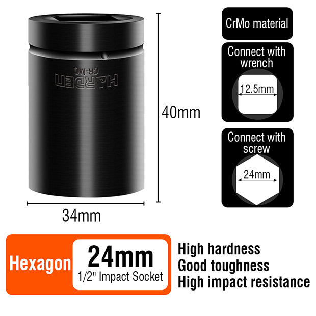 1/2" Impact Socket Set 10Pcs Chrome Molybdenum Steel